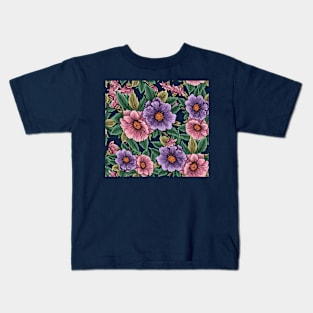 Lilac and pink flowers with green leaves. Kids T-Shirt